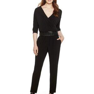 White House Black Market Dolman Sleeve Surplice Black Jumpsuit-Size 00